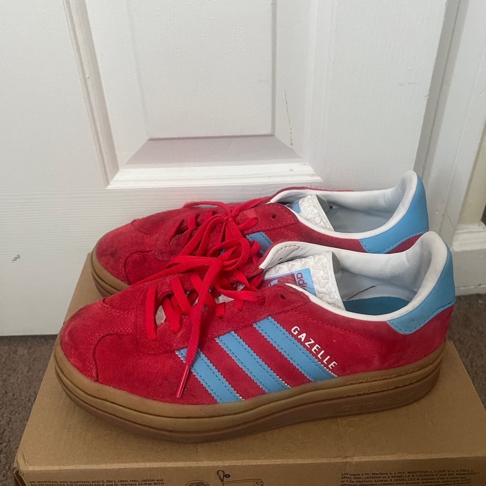 Adidas Platform Gazelle Red and Light Blue Suede Sneakers